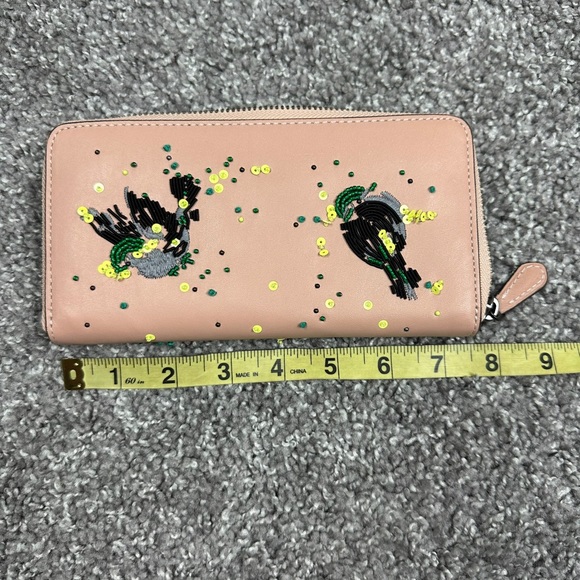 Coach Meadowlark Songbird Large Accordion Women Beading Stitching Leather Wallet - Picture 14 of 16